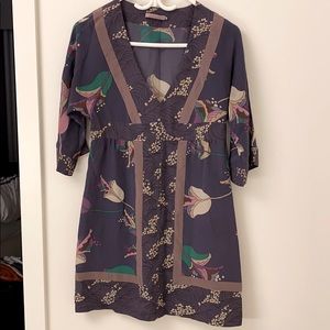 Purple dress with floral print. Made in Italy.